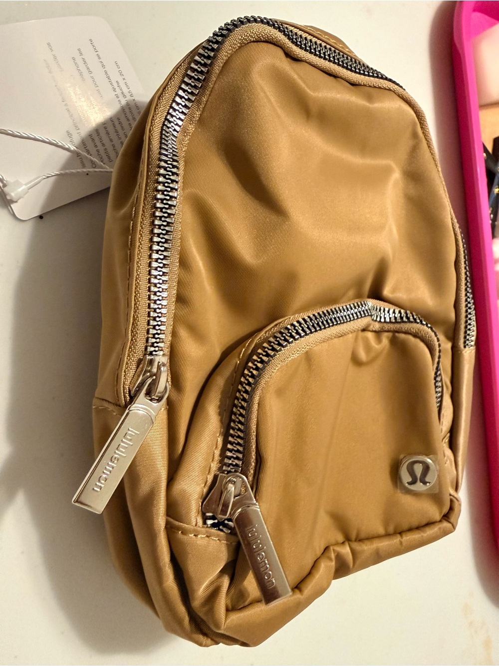 lululemon athletica Tan Mini Backpack Pouch with Silver Hardware